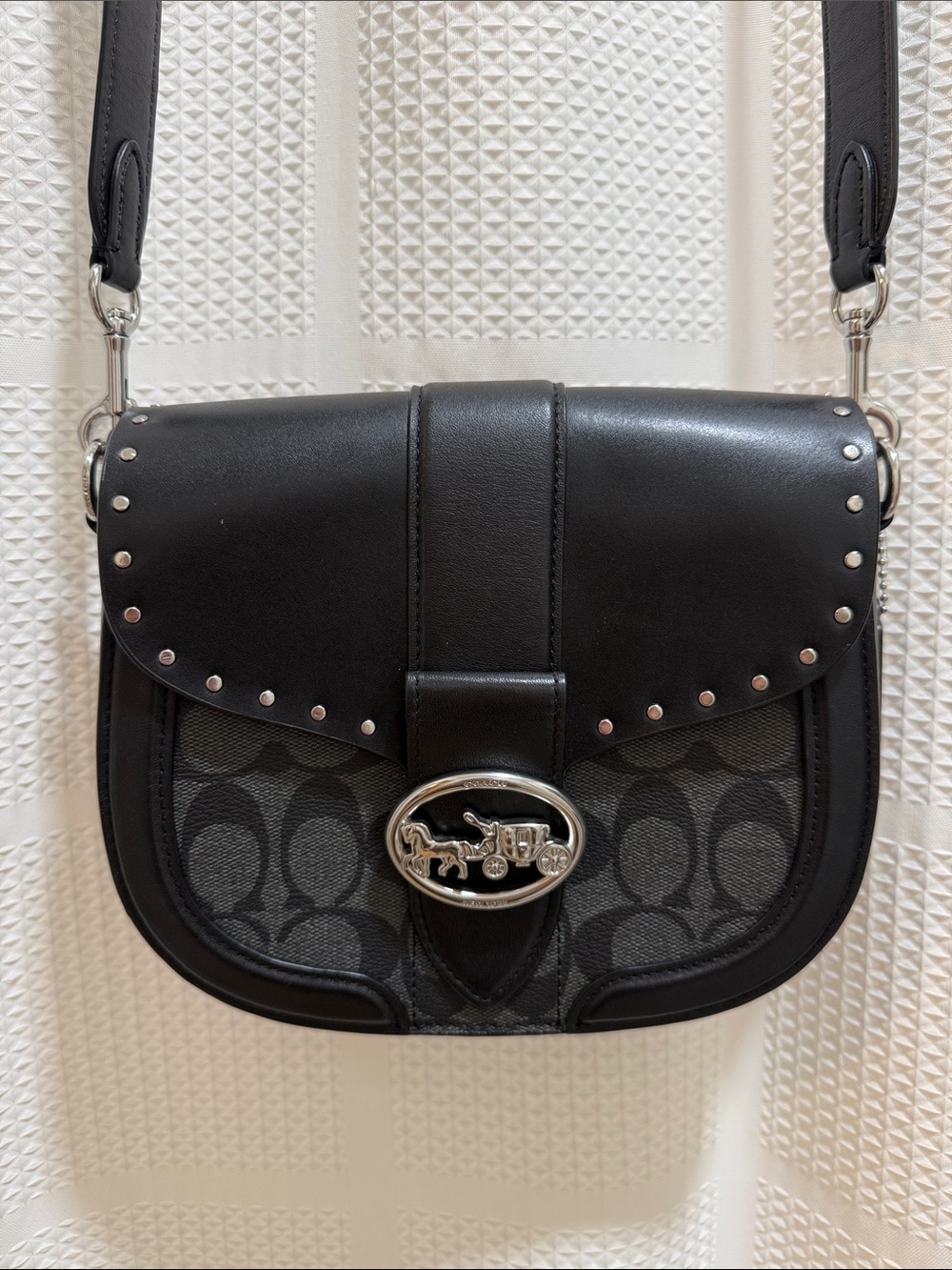 Coach Georgie Black Leather & Signature Saddle Crossbody Bag